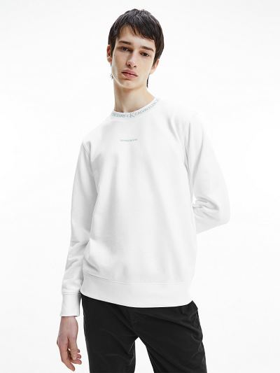 Calvin Klein Ruhák HU248286 | Calvin Klein Organic Cotton Logo Collar Férfi Pulóver Világos Fehér